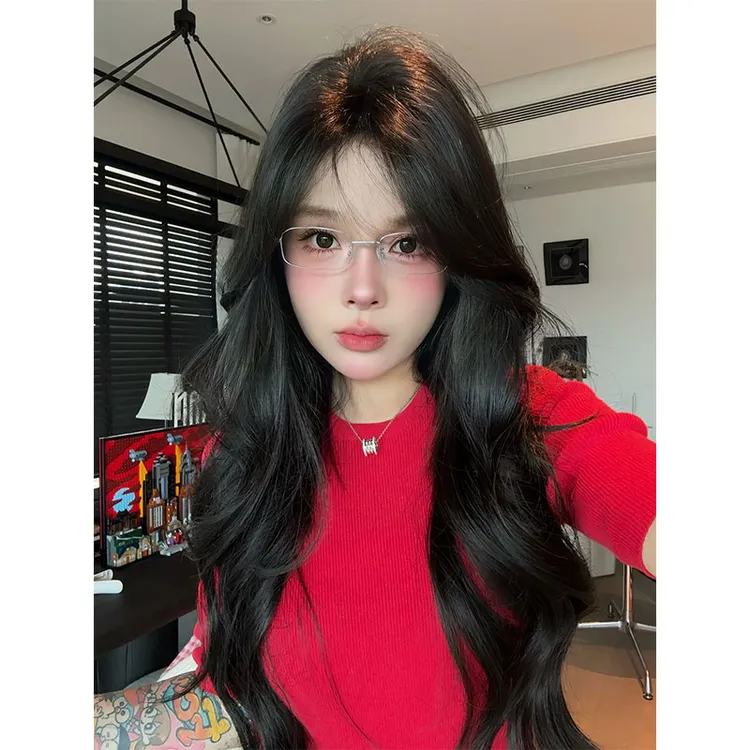 75CM中分黑茶大波浪【呆姐高定·U+Pro小蛮腰免发网假发】补发块假发