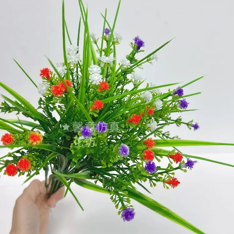 单支仿真花束满天星绿叶草满天星假草兰花叶假花插花盆栽客厅装饰