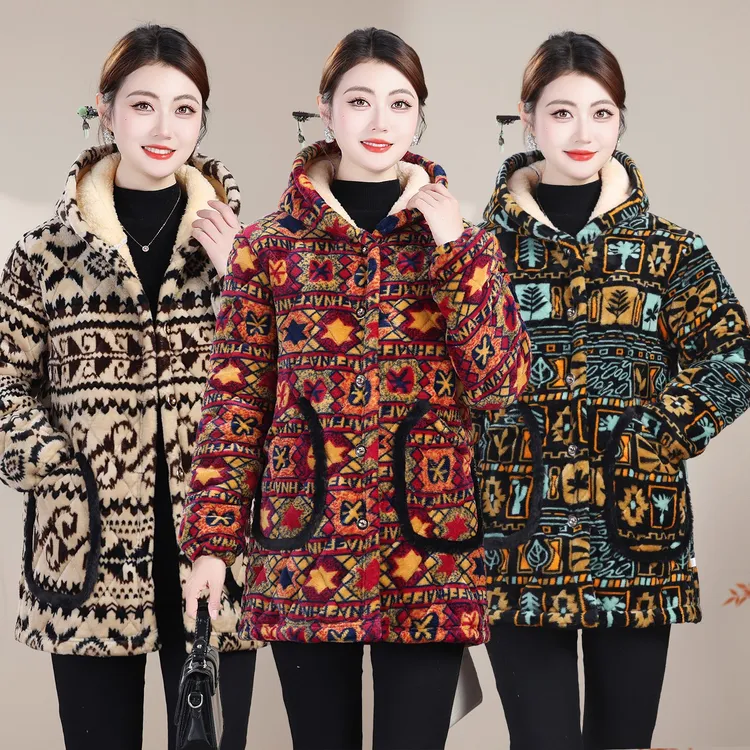 冬季新款女士三层加绒特厚罩衣棉袄保暖棉服耐脏棉衣家居服外套女