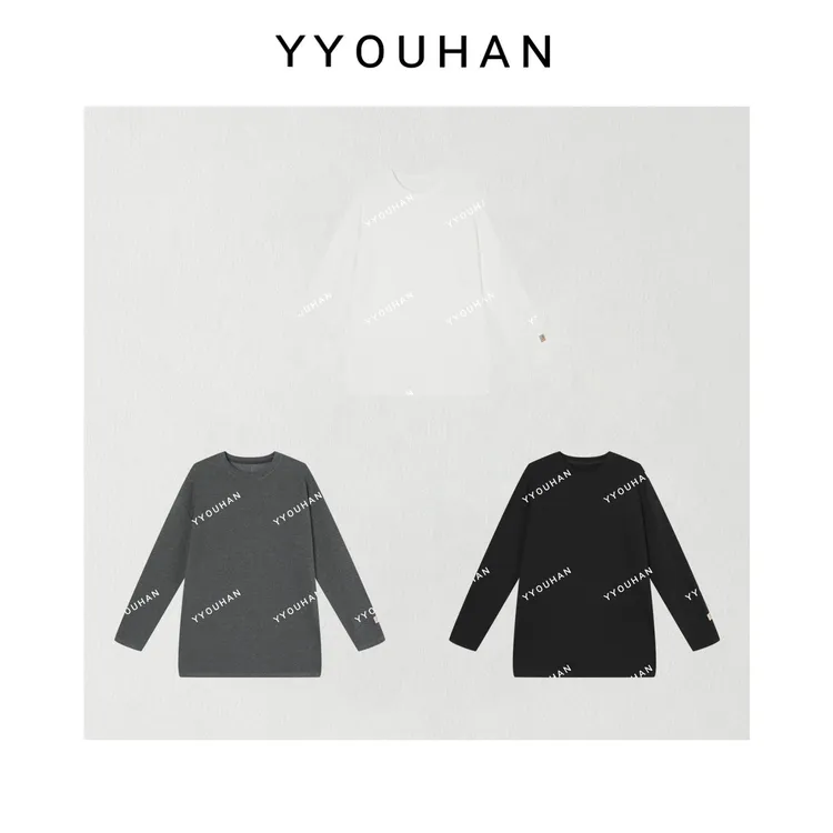 月月 2025秋冬新款小众手袖贴标鱼骨走线加绒加厚T恤 2510C7381