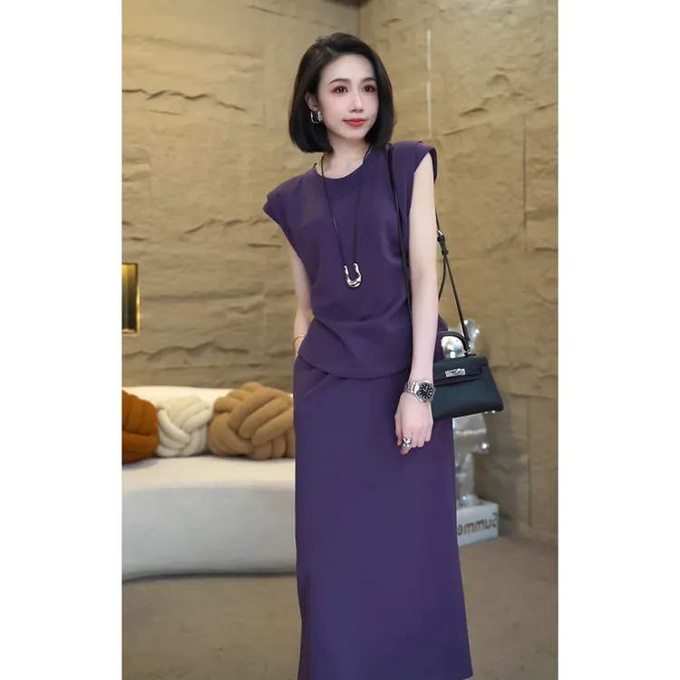 欧颍昇短袖时尚套装女2025新款洋气高级感衣服两件套裙子7213