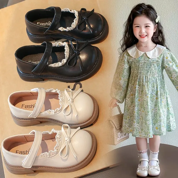 ABC女童小皮鞋2025春秋季儿童软底防滑黑色公主鞋中小童韩版单鞋