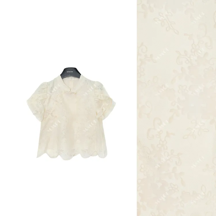 【初恋】新中式国风夏季新款重工印花刺绣白色短袖上衣LY-G8377
