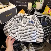 2025新款秋季德绒条纹上衣19款经典儿童春秋长袖男童洋气休闲宽松