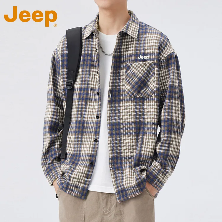JEEP吉普美式条纹衬衫男款秋季2025新款宽松休闲长袖衬衣开衫外套
