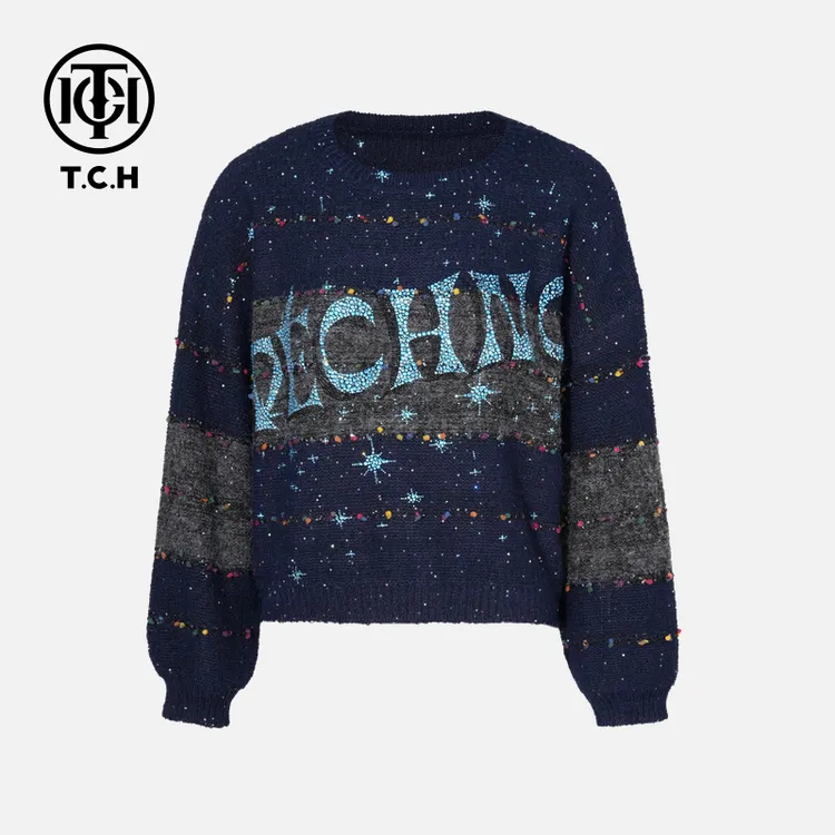 TCH私服秋冬烫钻新时尚淑女百搭新潮流针织衫T75C09E5109轻奢tch