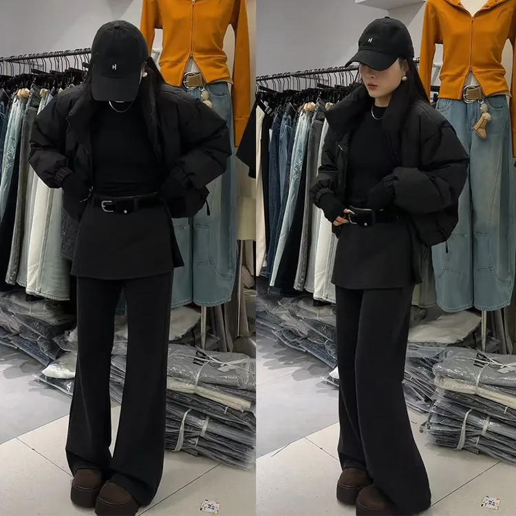 今年流行冬季穿搭2025年新款百搭立领短款棉服高腰休闲裤两件套装