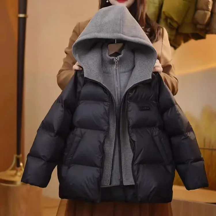 2025儿童新款男童棉衣假两件秋冬季羽绒棉服保暖连帽加厚棉服外套