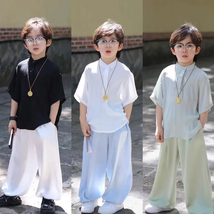 男童夏季短袖套装2025新款儿童洋气短袖衬衫男孩夏装宽松两件套潮
