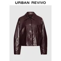 UR2025冬季新款女装琥珀流光风翻领褶皱皮质棉服UWG150088