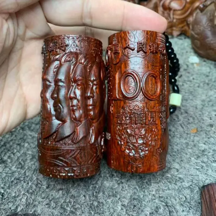 主席教员百元大钞四老板紫檀木雕手中有钱手把件文玩工艺装饰品