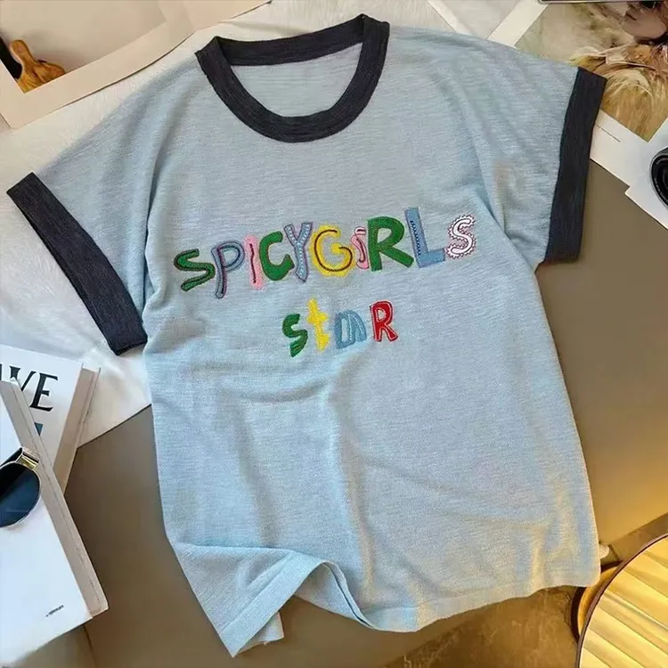 2025夏季新款宽松圆领立体彩色字母休闲短袖韩版百搭减龄T恤上衣