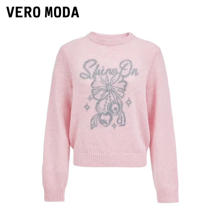 Vero Moda毛衣2025冬季新款含绵羊毛提花圆领简约出游服装女上衣