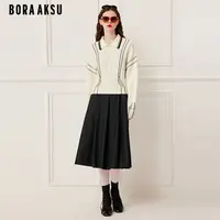 BORAAKSU2025秋季新品英伦翻领条纹绞花螺纹针织套头衫B1FGW01050