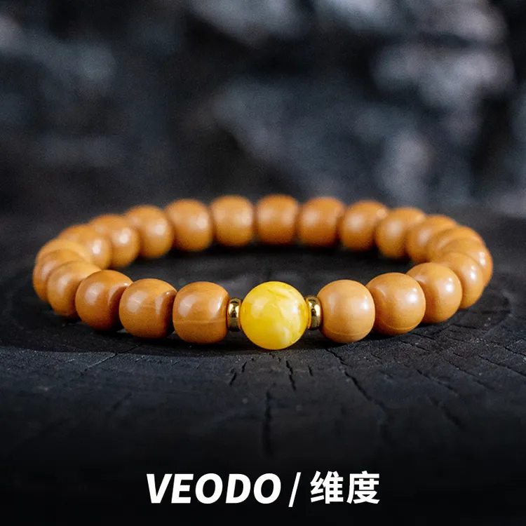 VEODO【蜜蜡猴头手串】男士文玩手串小馒头料老型单圈全品精工搭配