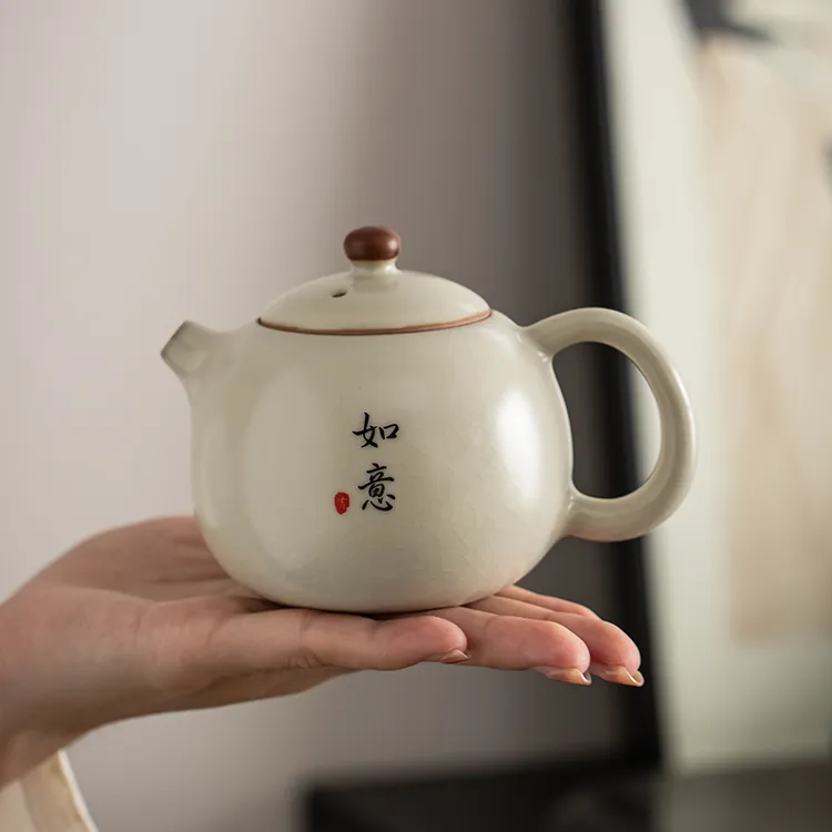 汝窑家用黄汝冰裂釉蝉翼纹开片西施茶壶泡茶专用简约茶艺器具茶具