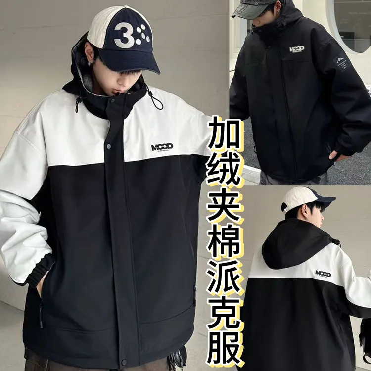 f【加绒夹棉派克服】青少年连帽冲锋衣百搭防风防水加绒款奥粒绒冬