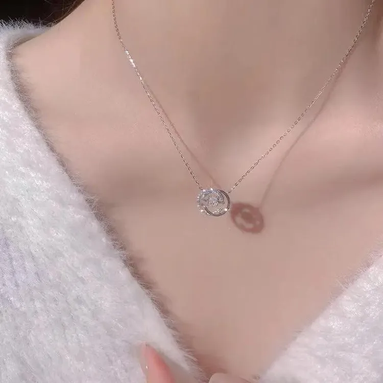 CHASEHOPE 合金锆石项链  灵动双C圆环项链女小众轻奢感圆环锆石