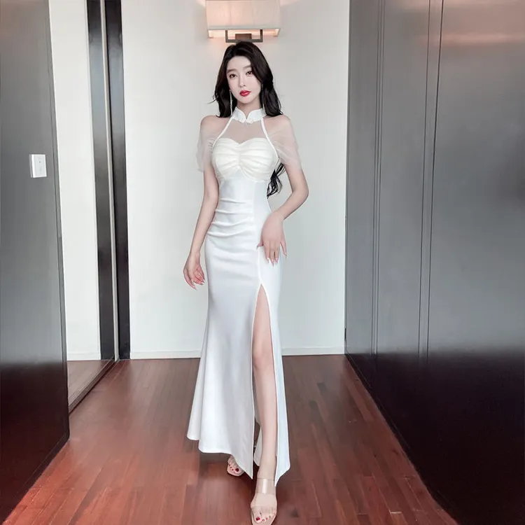 新款性感夜店晚礼服开叉长裙足浴技师连衣裙夜场显瘦包臀工作服