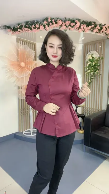 【秋冬加绒】时尚百搭修身百褶气质感偏襟休闲立领长袖衬K衫5127