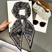 网红时尚搭配黑色复古腰果丝巾长条飘带女春夏季装饰气质领巾腰带