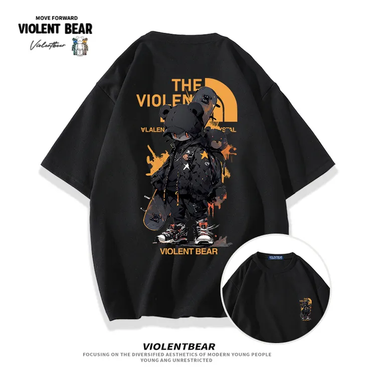 暴力熊短袖男t恤高级感男装轻奢痞帅男装休闲服男款宽松圆领半袖