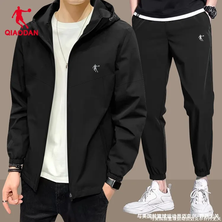 乔丹运动套装男装2025夏秋款薄款透气冲锋衣男士长裤外套两件套男