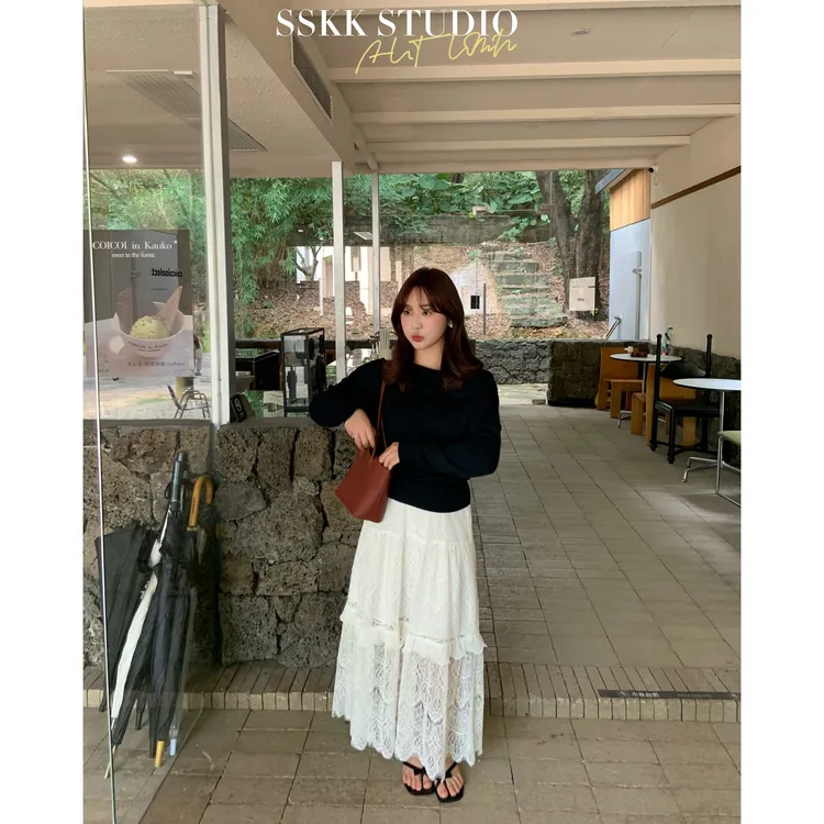 KMZY/KMZY山_山【浪漫风信】微胖韩系mm白色层次a字超仙蕾丝半身裙