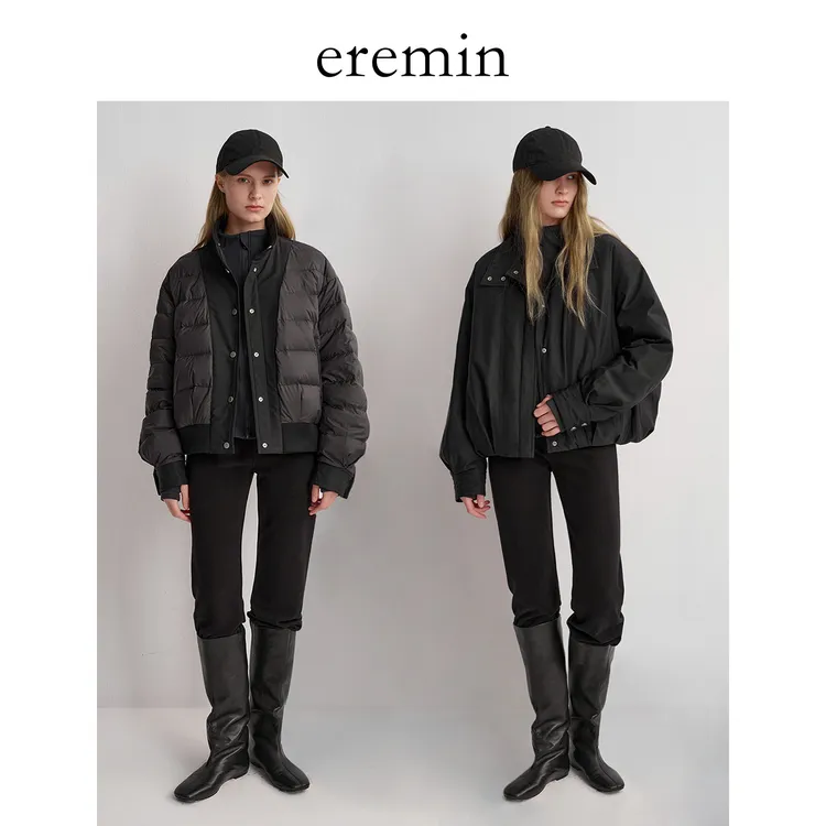 DE Mincollection两穿短羽绒/两面穿简约立领保暖白鹅绒羽绒服