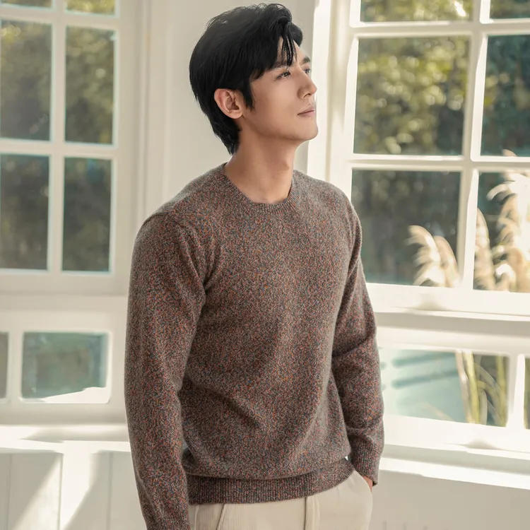 三十秋D003H厚款圆领时尚都市花纱山羊绒套衫