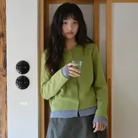 eg~蛋壳秋季新款薄款拼接圆领针织开衫