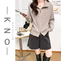 【KNO】 2838  秋冬新款三色全拉链门襟坑条款针织开衫时尚百搭