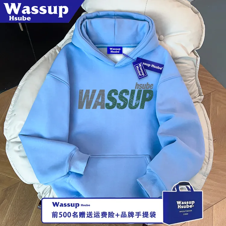 WASSUP HSUBE潮流秋冬休闲宽松印花艺术破损字母长袖卫衣情侣上衣