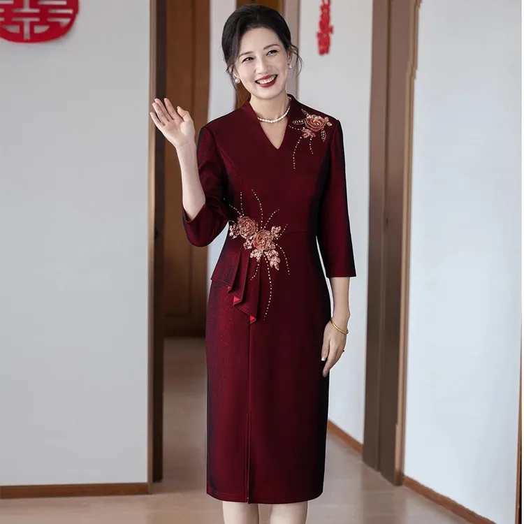 高端喜婆婆婚宴装旗袍年轻结婚妈妈婚礼晚礼服小个子高贵连衣裙女