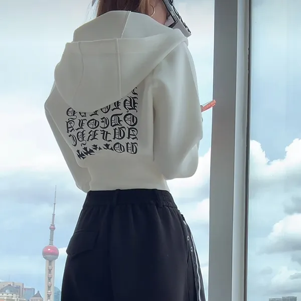 【克罗lulu】S0213秋季休闲风短款长袖后背印花连帽卫衣外套