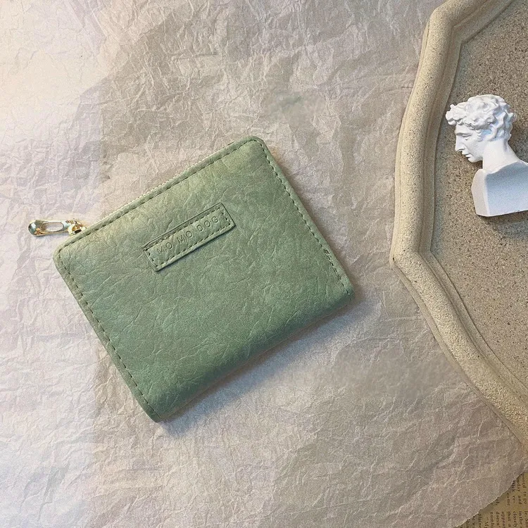 复古小钱包~ins钱包女短款学生欧美清新折叠简约文艺搭扣皮革质感