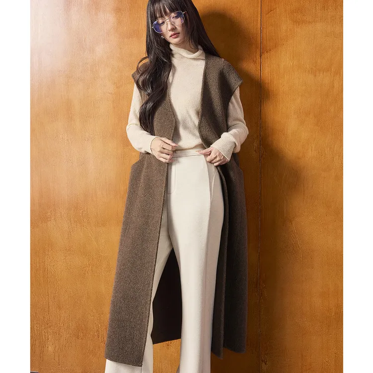 25秋冬法式百搭都市高级感V领羊绒羊毛长款毛呢马甲外套时尚气质