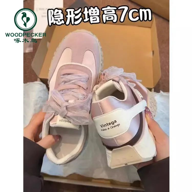 啄木鸟复古厚底德训鞋女2025春季新款内增高7cm阿甘鞋运动老爹鞋