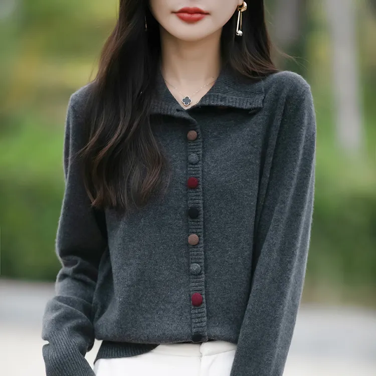 品牌女装秋季女士高领彩扣针织衫时尚开衫宽松显瘦百搭外套