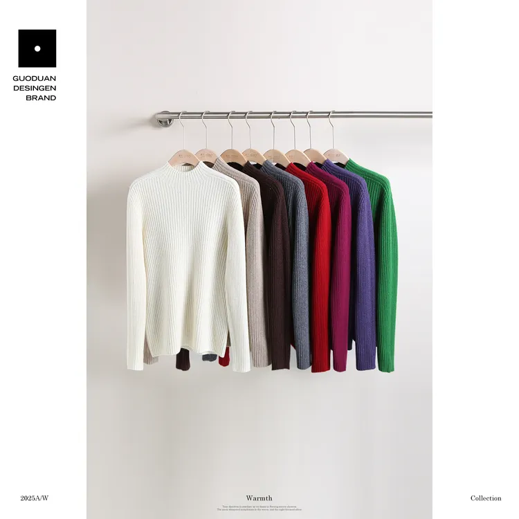 果缎 半高领竖毛条亮闪亲肤双股一线成衣羊毛毛衣 MJQ1-216919