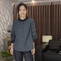 捏褶娃娃领细条纹麻感衬衫秋冬女士休闲风衬衣SF69104098