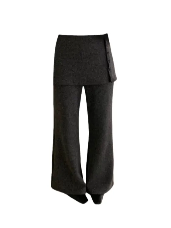 大码新款潮流女装设计感可拆卸屁帘裤女加厚加绒高腰显瘦微喇长裤