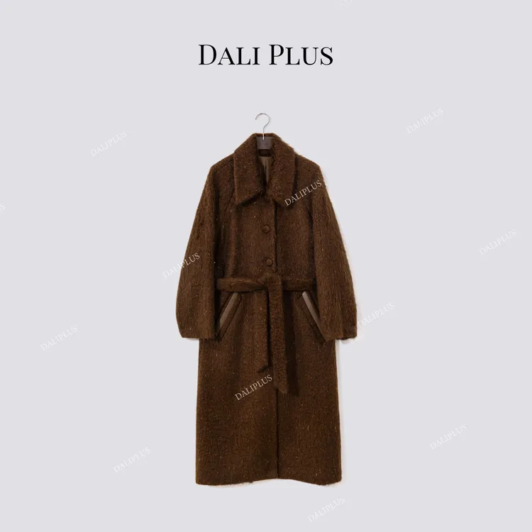 DALI PLUS“马海毛+绵羊毛”金丝收腰系带带单面呢大衣-D5CK2171
