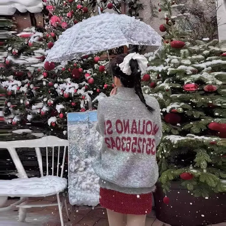 孕妈穿搭复古半拉链立领下摆抽绳撞色字母毛衣针织珠片半身裙套装