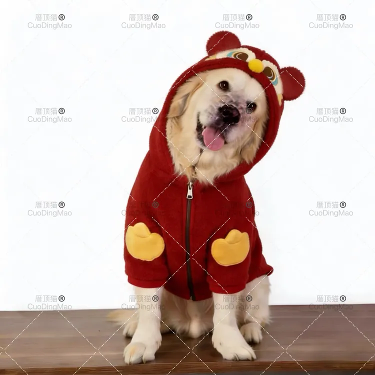 大型犬衣服新年立体醒狮红色喜庆边牧拉布拉多金毛保暖宠物拜年服