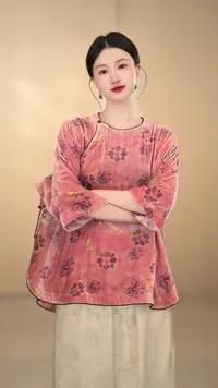 「玉簪丝」桑蚕丝丝绒民族风秋冬款圆领斜襟复古汉服中国风百搭中袖