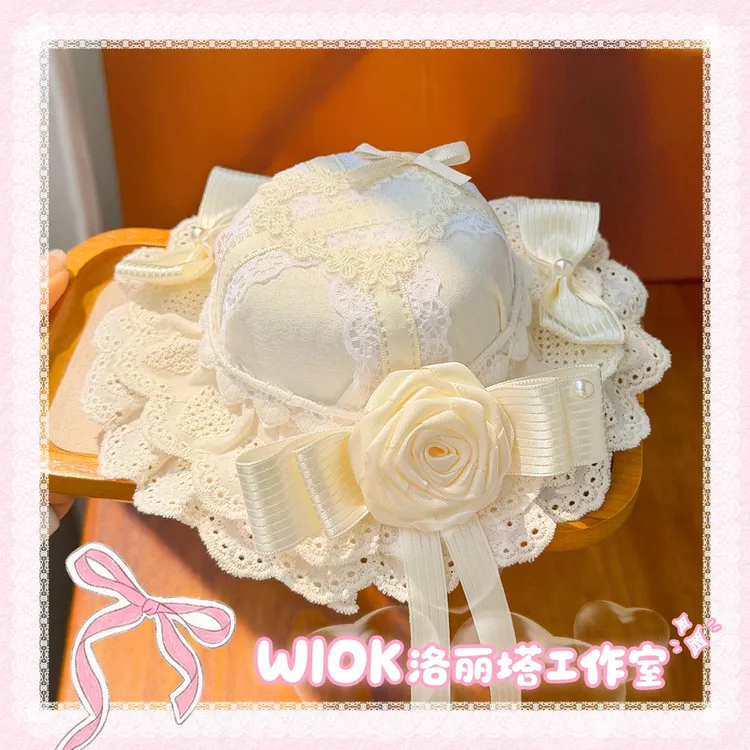 【wiok洛丽塔工作室】珍珠玫瑰爱心蕾丝蝴蝶结Lolita发饰小礼帽