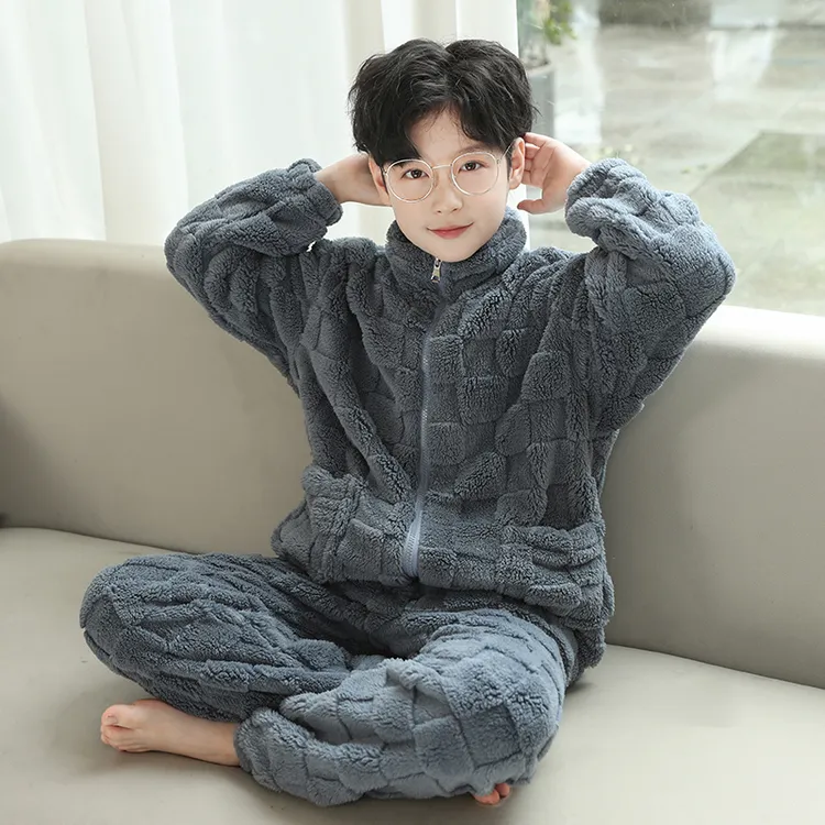 儿童装男童睡衣春秋冬款家居服加绒加厚珊瑚绒冬季大童男孩法兰绒