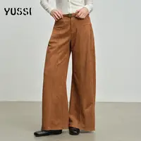 YUSSI【送腰带】美式复古麂皮绒活褶休闲直筒阔腿裤女秋冬百搭长裤