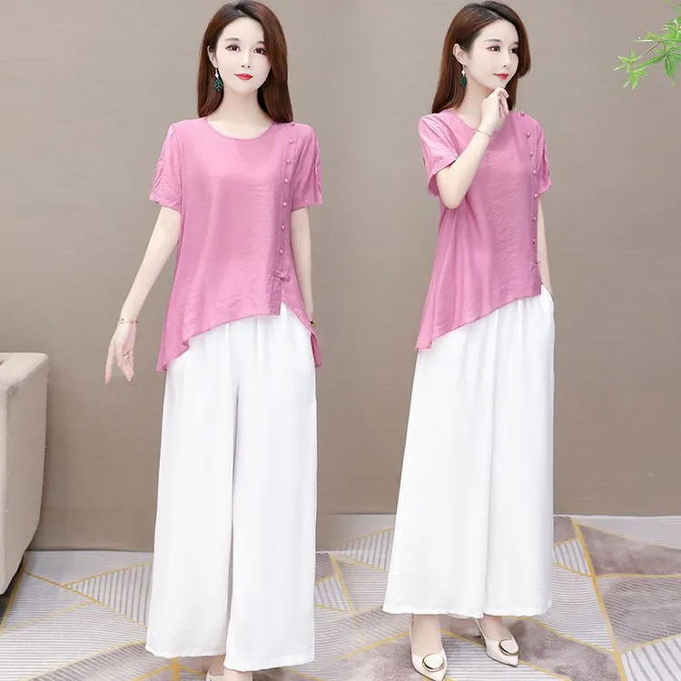 减龄两件套裤女夏季2025今年流行新款时尚休闲宽松小衫阔腿裤套装